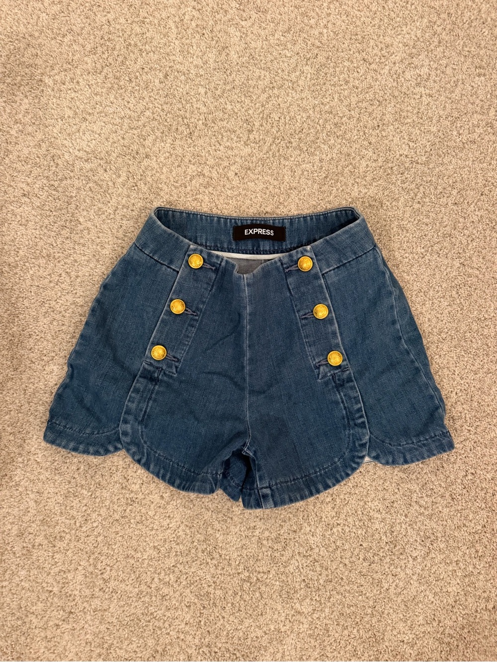 Express Dark Blue Denim High-Rise Sailor Button Shorts